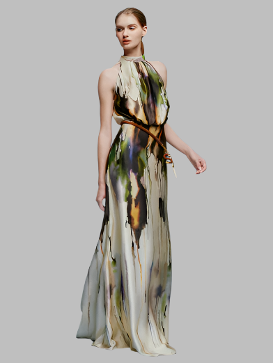 Silvia Tcherassi Mabel Dress- Olive Watercolor