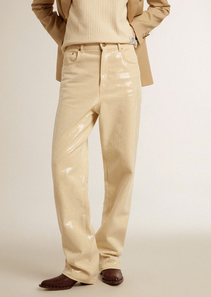 Golden Goose Ecru pants with transparent all-over sequins