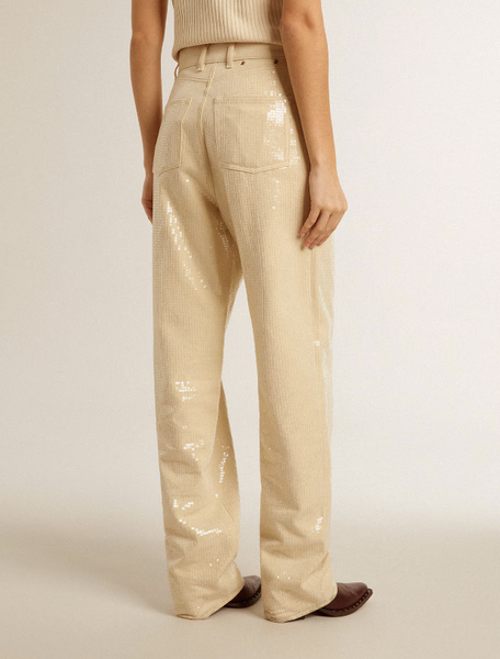 Golden Goose Ecru pants with transparent all-over sequins