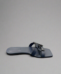 Simkhai Slide  Leather Flat Sandal- Navy