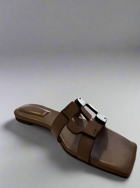 Simkhai Slide  Leather Flat Sandal- Mocha