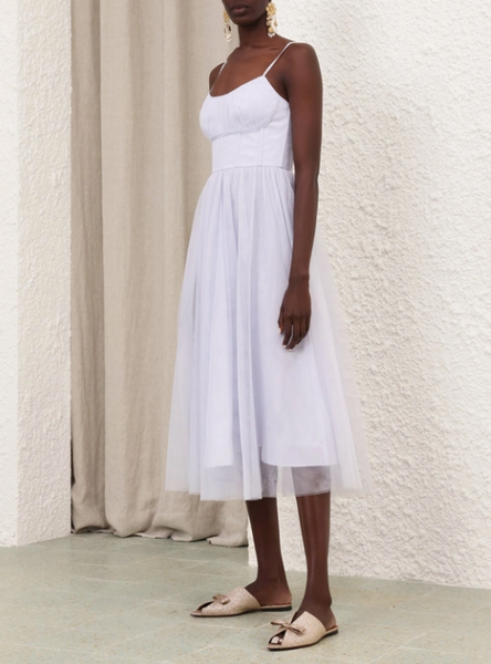 Zimmermann Tulle Corset Midi Dress- Light Blue