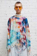 R13 Destroyed Oversized Pullover- Printed Tie-Dye