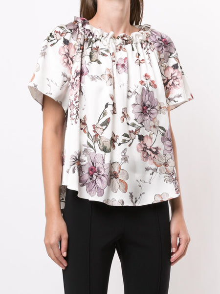 Adam Lippes Gathered Top In Printed Charmeuse
