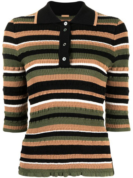 Adam Lippes Polo Short Sleeve Sweater In Cotton Crepe