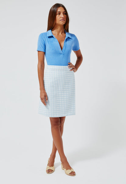 Lisa Marie Fernandez wrap vintage blue check boucle mini skirt