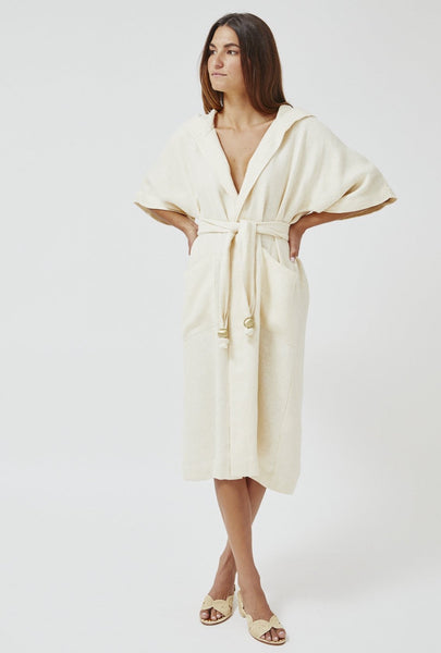 Lisa Marie Fernandez hooded sand honeycomb linen dressing gown long
