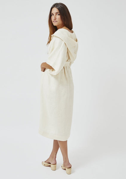 Lisa Marie Fernandez hooded sand honeycomb linen dressing gown long