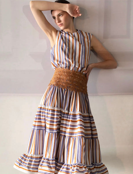 Silvia Tcherassi Cremona Dress Violet Brown Stripes