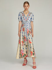Saloni Lea Long Dress In Opal Trellis Print