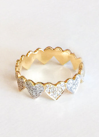 Sydney Evan Yellow Gold and Pave Diamond Eternity Heart Ring